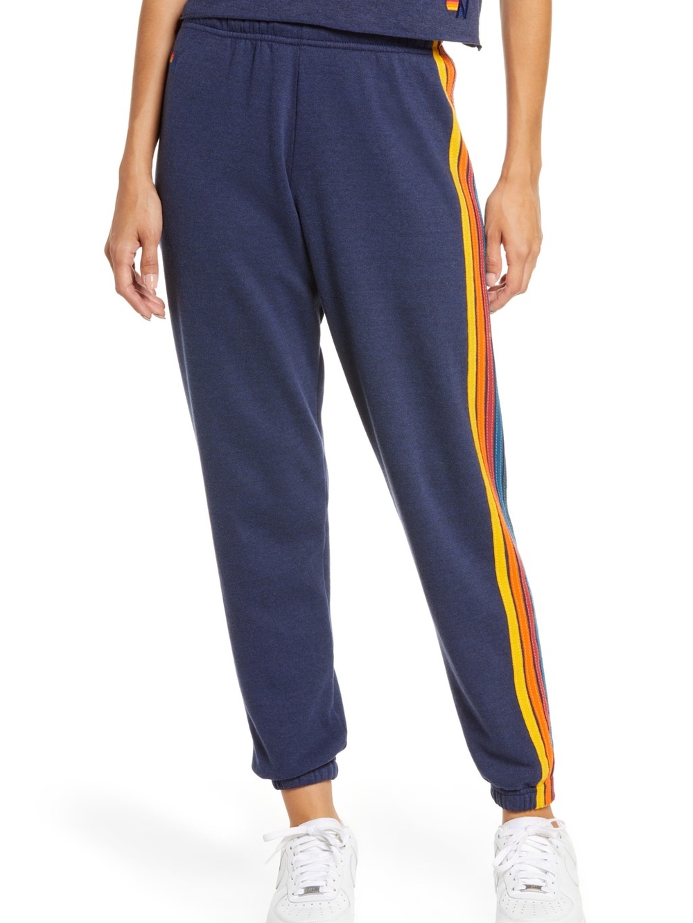 Aviator Nation Navy Track Joggers with Rainbow Side Stripes